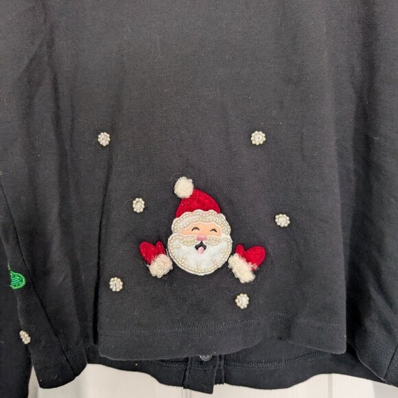Just B Not So Ugly Christmas Cardigan Womens Size Small Black Beaded Santa - Picture 8 of 11